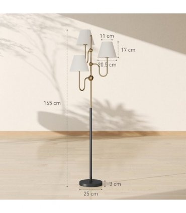 HOMCOM 3-Light Floor Lamp, 165 cm Tall Standing Lamp with Foot Switch