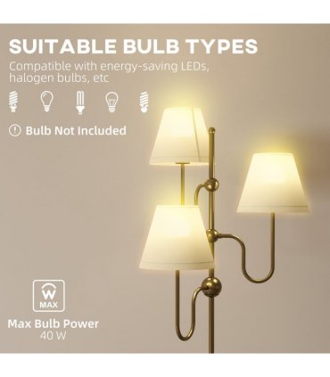 HOMCOM 3-Light Floor Lamp, 165 cm Tall Standing Lamp with Foot Switch
