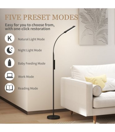 HOMCOM LED Floor Lamp for Living Room with Magnetic Remote Control, Black