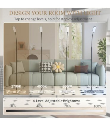 HOMCOM LED Floor Lamp for Living Room with Magnetic Remote Control, Black