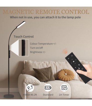 HOMCOM LED Floor Lamp for Living Room with Magnetic Remote Control, Black