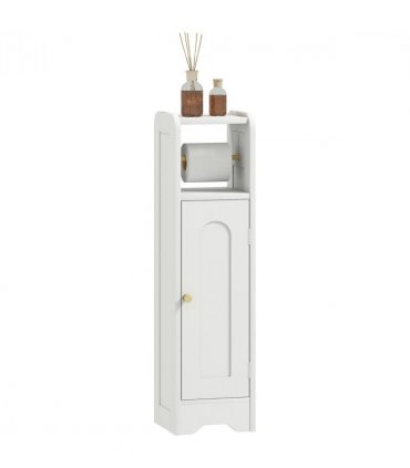 HOMCOM Toilet Roll Holder Slim Bathroom Cabinet with Adjustable Shelf White