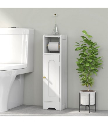 HOMCOM Toilet Roll Holder Slim Bathroom Cabinet with Adjustable Shelf White