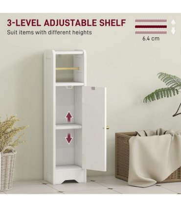 HOMCOM Toilet Roll Holder Slim Bathroom Cabinet with Adjustable Shelf White