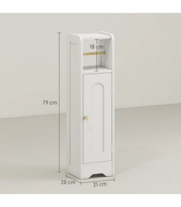 HOMCOM Toilet Roll Holder Slim Bathroom Cabinet with Adjustable Shelf White