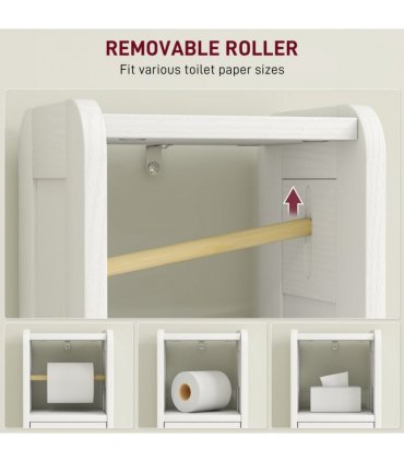HOMCOM Toilet Roll Holder Slim Bathroom Cabinet with Adjustable Shelf White