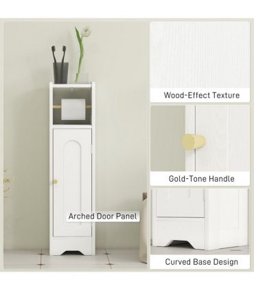 HOMCOM Toilet Roll Holder Slim Bathroom Cabinet with Adjustable Shelf White