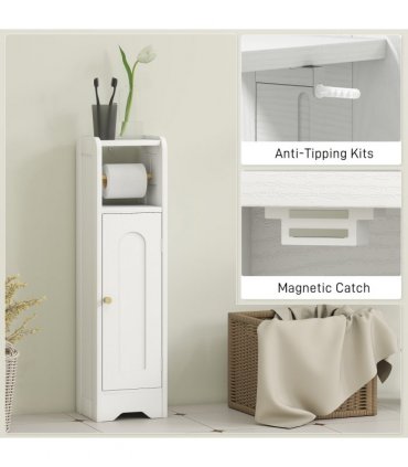 HOMCOM Toilet Roll Holder Slim Bathroom Cabinet with Adjustable Shelf White
