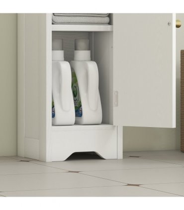 HOMCOM Toilet Roll Holder Slim Bathroom Cabinet with Adjustable Shelf White