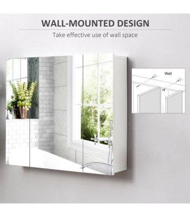 kleankin Bathroom Mirror Cabinet Wall Mount Storage organiser w/ Door, White