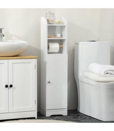 kleankin Freestanding Bathroom Storage Unit with Adjustable Shelf, White