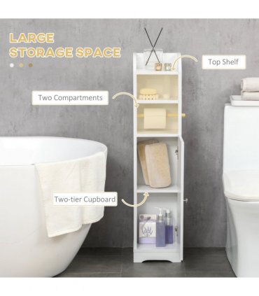 kleankin Freestanding Bathroom Storage Unit with Adjustable Shelf, White