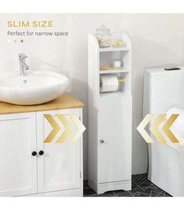 kleankin Freestanding Bathroom Storage Unit with Adjustable Shelf, White