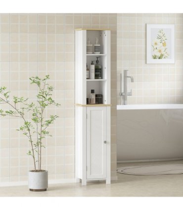 kleankin Slim Bathroom Storage Unit with Open Compartment, White