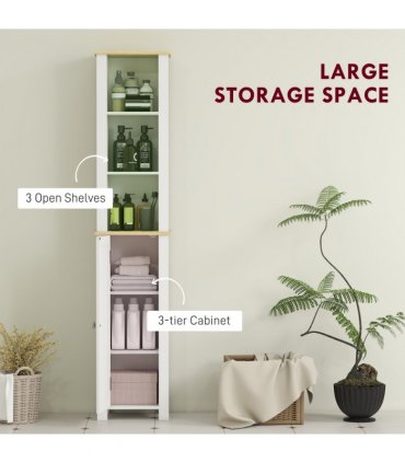 kleankin Slim Bathroom Storage Unit with Open Compartment, White