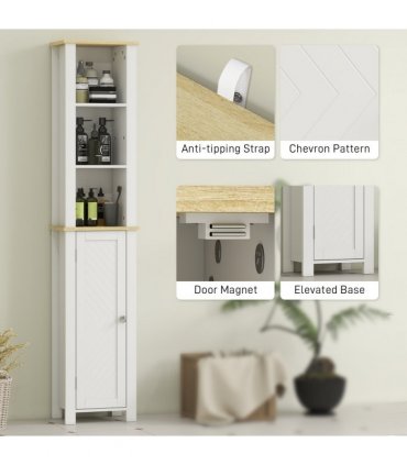 kleankin Slim Bathroom Storage Unit with Open Compartment, White