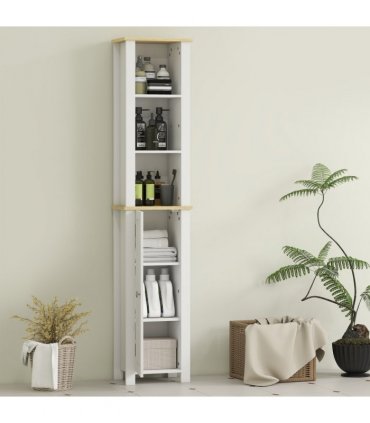 kleankin Slim Bathroom Storage Unit with Open Compartment, White