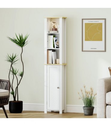 kleankin Slim Bathroom Storage Unit with Open Compartment, White
