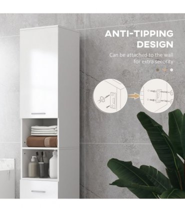 kleankin Tall Narrow Bathroom Storage Cabinet Cupboard w/ Cabinets, White