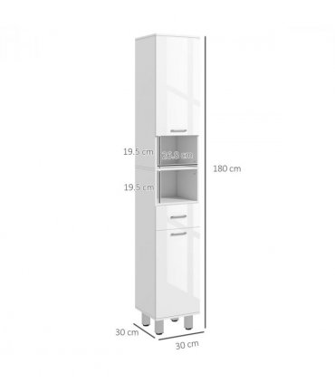 kleankin Tall Narrow Bathroom Storage Cabinet Cupboard w/ Cabinets, White
