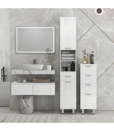 kleankin Tall Narrow Bathroom Storage Cabinet Cupboard w/ Cabinets, White