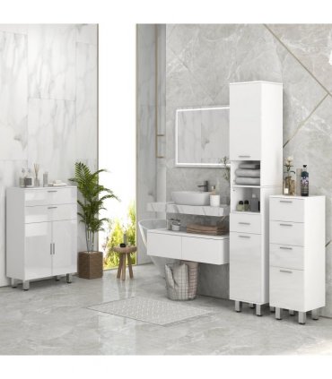 kleankin Tall Narrow Bathroom Storage Cabinet Cupboard w/ Cabinets, White