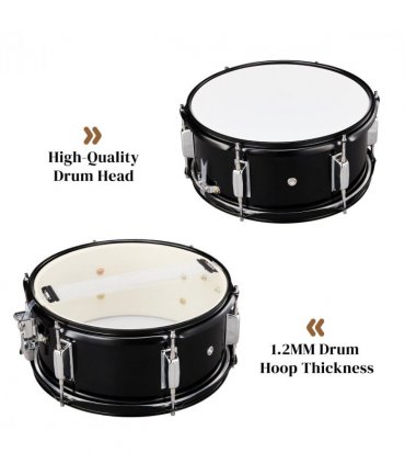 12 x 5.5 inches Professional Marching Snare Drum & Drum Stick & Strap & Wrench Kit Black