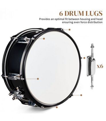 12 x 5.5 inches Professional Marching Snare Drum & Drum Stick & Strap & Wrench Kit Black