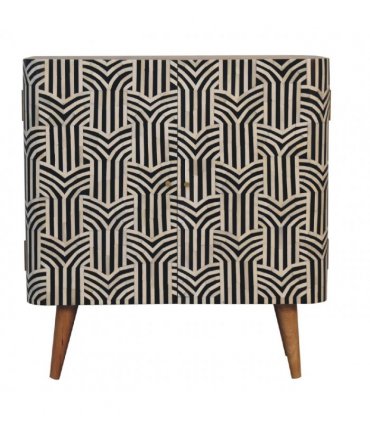 Artisan Furniture Solid Wood Edessa Bone Inlay Cabinet, 2 Shelves, Nordic Legs, Black & White