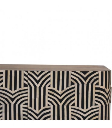 Artisan Furniture Solid Wood Edessa Bone Inlay Cabinet, 2 Shelves, Nordic Legs, Black & White