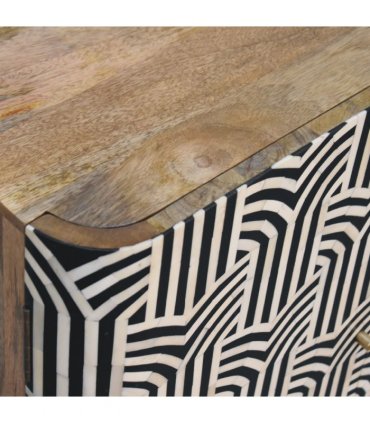Artisan Furniture Solid Wood Edessa Bone Inlay Cabinet, 2 Shelves, Nordic Legs, Black & White