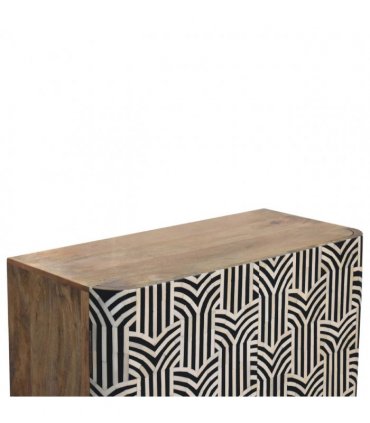 Artisan Furniture Solid Wood Edessa Bone Inlay Cabinet, 2 Shelves, Nordic Legs, Black & White
