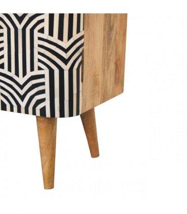Artisan Furniture Solid Wood Edessa Bone Inlay Cabinet, 2 Shelves, Nordic Legs, Black & White