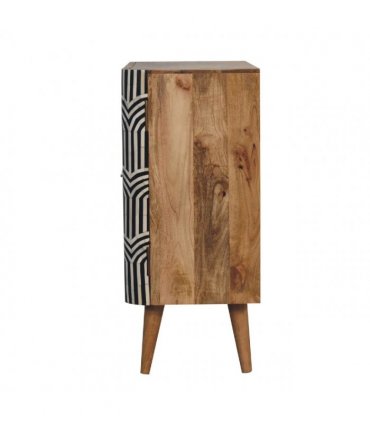 Artisan Furniture Solid Wood Edessa Bone Inlay Cabinet, 2 Shelves, Nordic Legs, Black & White