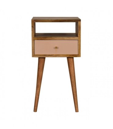 Artisan Furniture Solid Wood Mini Blush Hand Painted Bedside, Brown & Pink, 1 Drawer, 1 Shelve