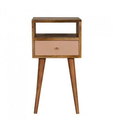 Artisan Furniture Solid Wood Mini Blush Hand Painted Bedside, Brown & Pink, 1 Drawer, 1 Shelve
