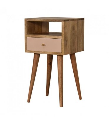 Artisan Furniture Solid Wood Mini Blush Hand Painted Bedside, Brown & Pink, 1 Drawer, 1 Shelve