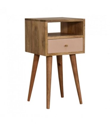 Artisan Furniture Solid Wood Mini Blush Hand Painted Bedside, Brown & Pink, 1 Drawer, 1 Shelve