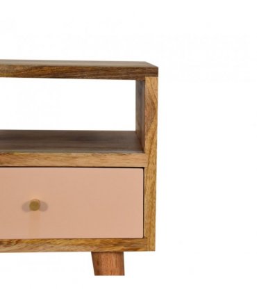 Artisan Furniture Solid Wood Mini Blush Hand Painted Bedside, Brown & Pink, 1 Drawer, 1 Shelve