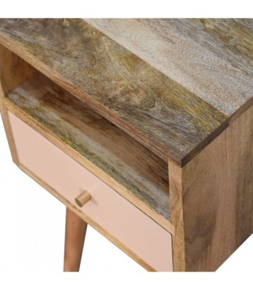 Artisan Furniture Solid Wood Mini Blush Hand Painted Bedside, Brown & Pink, 1 Drawer, 1 Shelve