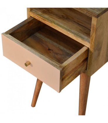 Artisan Furniture Solid Wood Mini Blush Hand Painted Bedside, Brown & Pink, 1 Drawer, 1 Shelve