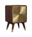Artisan Furniture Solid Wood Avora Brass Embossed 2 Drawer Chestnut Nightstand, Brown & Golden
