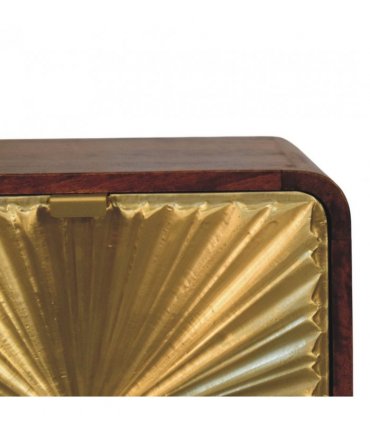 Artisan Furniture Solid Wood Avora Brass Embossed 2 Drawer Chestnut Nightstand, Brown & Golden