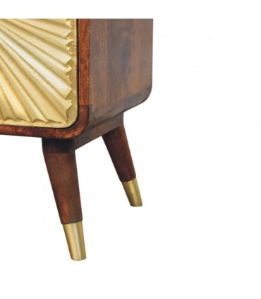 Artisan Furniture Solid Wood Avora Brass Embossed 2 Drawer Chestnut Nightstand, Brown & Golden