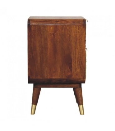 Artisan Furniture Solid Wood Avora Brass Embossed 2 Drawer Chestnut Nightstand, Brown & Golden