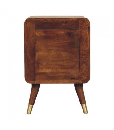 Artisan Furniture Solid Wood Avora Brass Embossed 2 Drawer Chestnut Nightstand, Brown & Golden