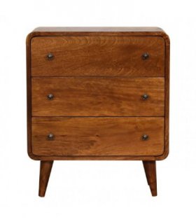 Artisan Furniture Solid Wood Mini Curved Chestnut Chest, 3 Drawers, Dark Brown