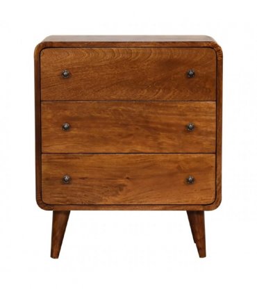 Artisan Furniture Solid Wood Mini Curved Chestnut Chest, 3 Drawers, Dark Brown