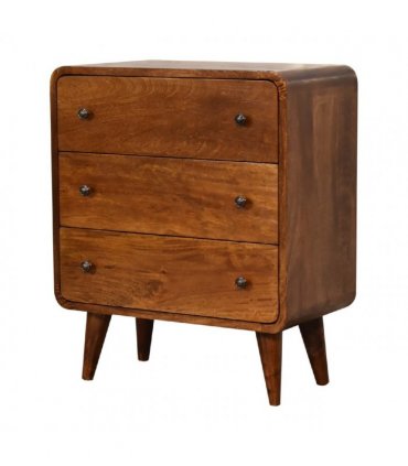 Artisan Furniture Solid Wood Mini Curved Chestnut Chest, 3 Drawers, Dark Brown