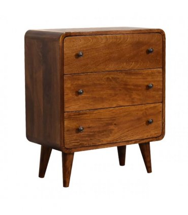 Artisan Furniture Solid Wood Mini Curved Chestnut Chest, 3 Drawers, Dark Brown